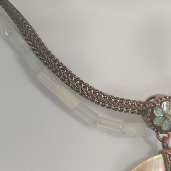 Avon Multi Strand Mother Of Pearl Bronze Pendant Necklace Boho Peasant Western - Picture 4 of 14